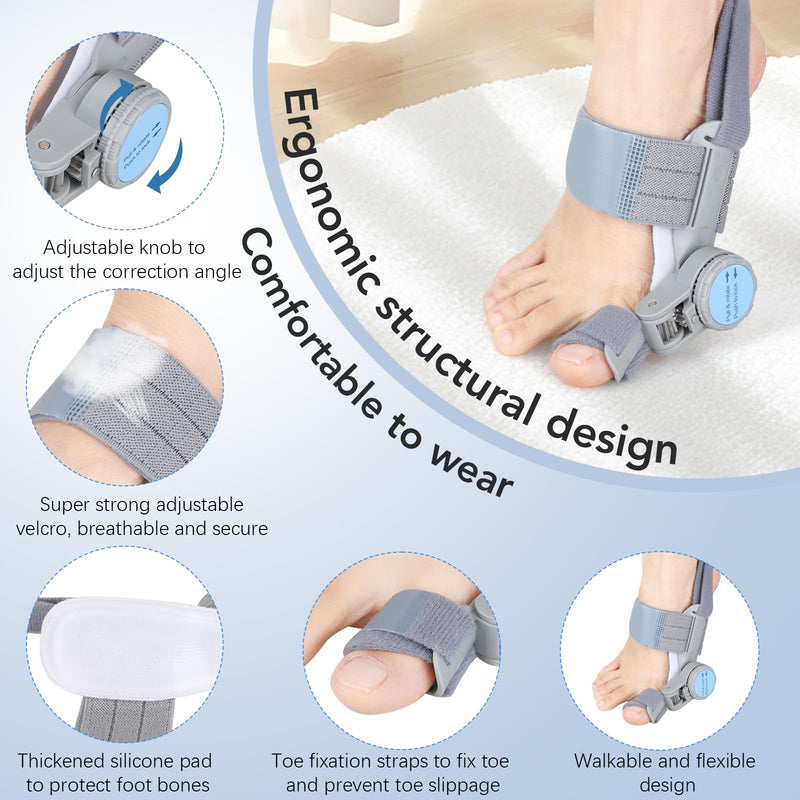Bunion Corrector for Women Men: Big Toe Straightener Bunion Fix with Adjustable Knob-Orthopedic Bunions Splint Brace Toe Alignment Correction for Hallux Valgus Pain Relief Day/Night 1PCS (Grey) Grey - BeesActive Australia