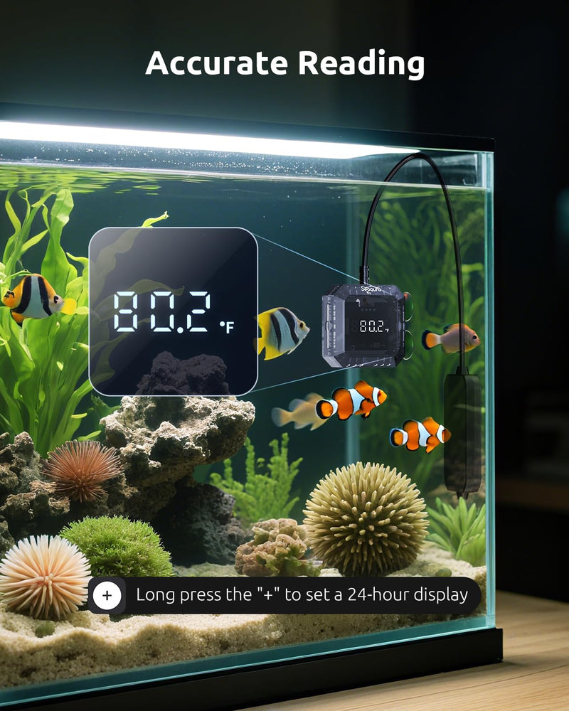 Aquarium Thermometer Submersible, Digital Fish Tank Thermometers with USB for GlassTank, Aquariums Temperature Gauge ±1℉ Accurate, Suitable for Fish, Turtle, Saltwater or Freshwater, 6.56ft Power Cord Grey