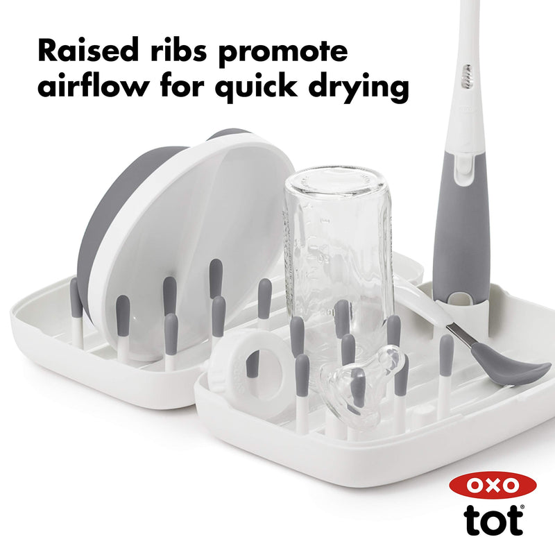 OXO Tot Travel Size Drying Rack with Bottle Brush- Gray Travel Drying Rack - BeesActive Australia
