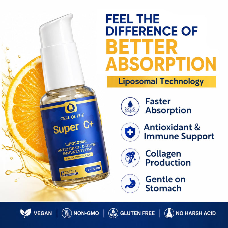 Liposomal Vitamin C Liquid 500mg - High Absorption Vitamin C Supplement for Immune Support, Collagen Production & Antioxidant Protection, Skin Glow, Gentle on Stomach, Non-GMO, 1.7 fl oz