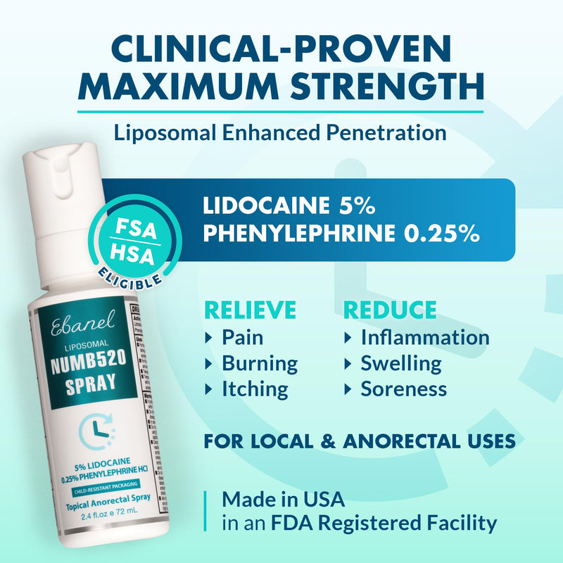 Ebanel Set of 5% Lidocaine Numbing Cream and 5% Lidocaine Spray Pain Relief Numbing Spray for Skin, Maximum Strength Topical Anesthetic to Numb Pain Burn Itch for Local and Anorectal Uses Numb520 & Spray