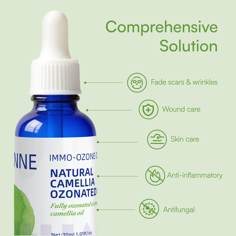 IMMO Ozonated Camellia Oil - 100% Natural & Organic for Oily & Sensitive Skin, Gentle Soothing Formula with Vitamin E, For The Whole Family, 1.01 Fl Oz, Glass Dropper | Pure Organic Ozonated Oil – Moisturizing Skin Care, Rich in Vitamin E, with Glass D...