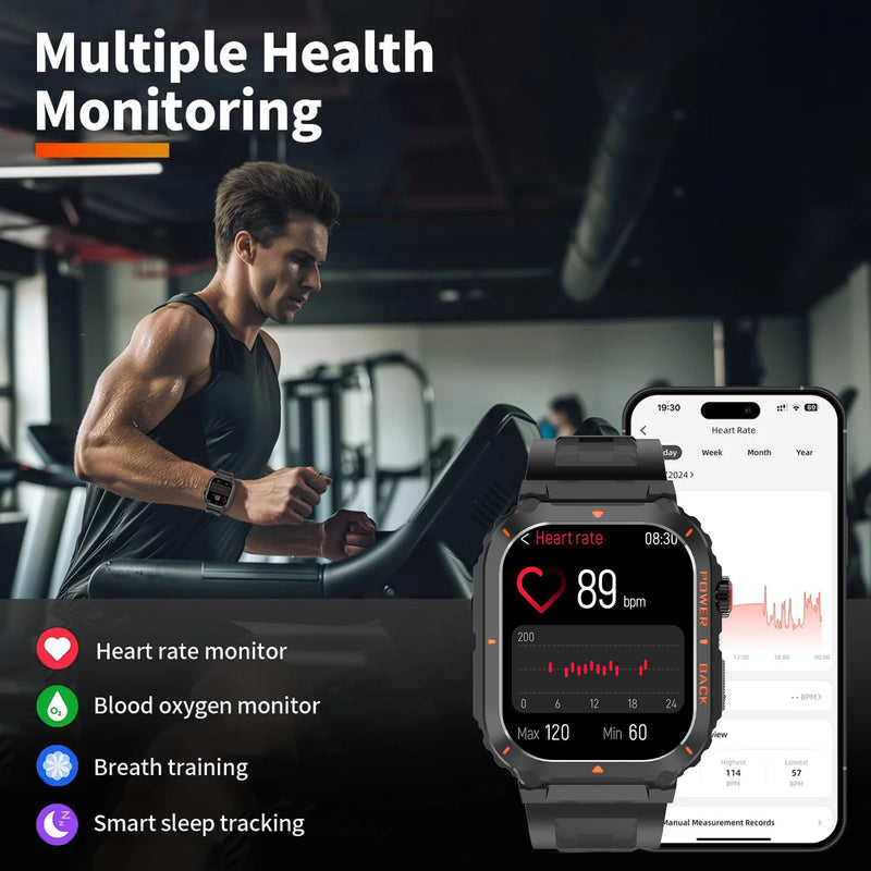 Military GPS Smart Watch for Men Pressure/Altitude/Compass,Fitness Smart Watch for Android Phones and iPhone,Outdoor Waterproof Fitness Tracker with Blood Oxygen/Heart Rate/Sleep/100+ Sport Modes Black - BeesActive Australia
