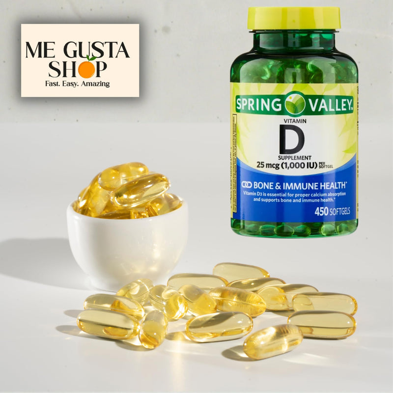 Vitamin D 25mcg, 1,000 IU, 450 Count Softgels Spring Valley + Pill case