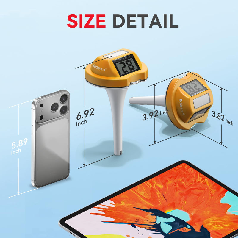 BaldrTherm Floating Pool Thermometer, Swimming Pool Thermometer Digital Solar, High Accurate, Anti-Fog Dual-Sided Display Screen for Babybath, Spas & Aquariums (Yellow) Yellow - BeesActive Australia
