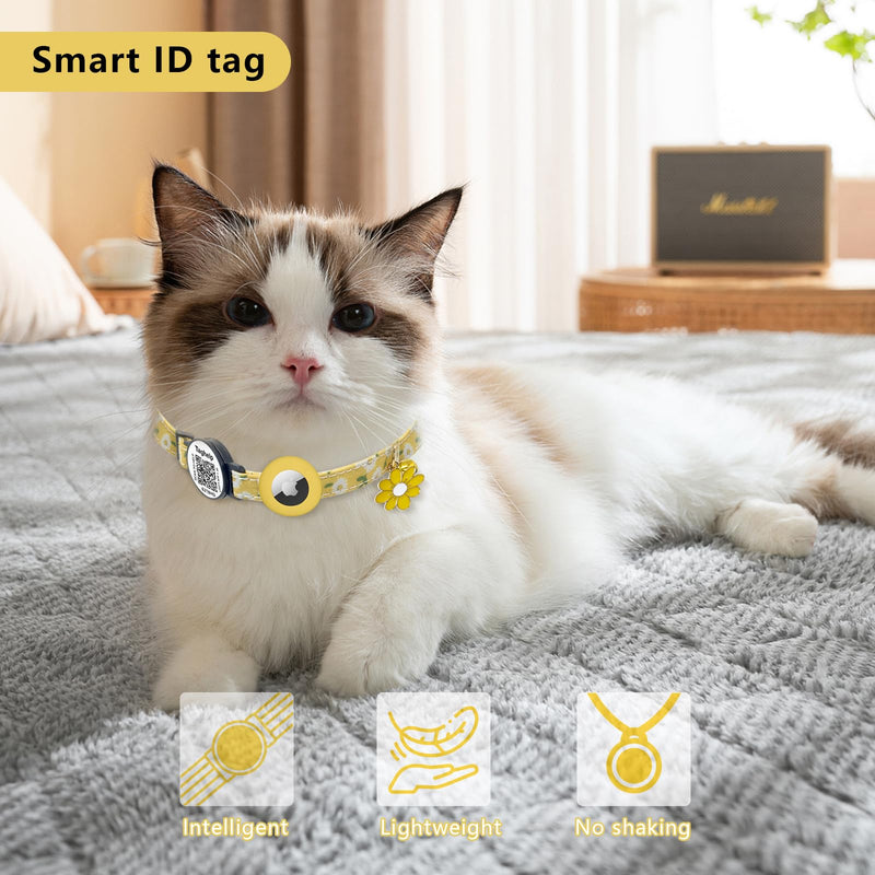 2 Pack Cotton Personalized Breakaway Cat Collar with Smart ID tag,Flowers Pendant Cute Cat Kitten Collar,QR Code Ideal for Girl Cats Boy Cats, with Bell with Smart QR ID Name Tag,8-13″ (Pink&Purple) Pink&Purple - BeesActive Australia
