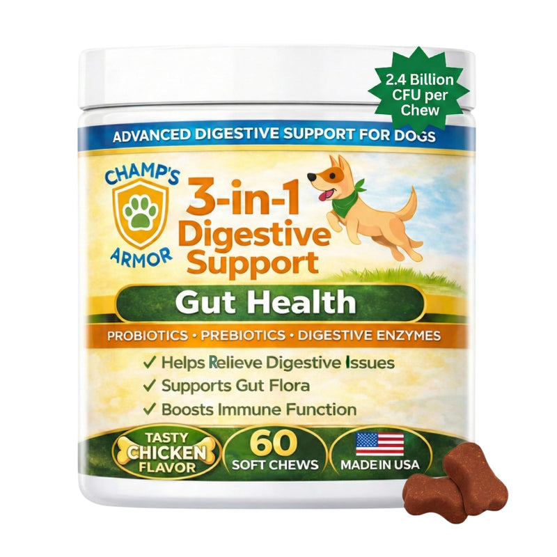 Probiotics for Dogs with Digestive Enzymes - 2.4 Billion CFU Dog Probiotic Supplements for Upset Stomach, Digestive Health, Diarrhea Relief - 60 Chicken Flavor Chews