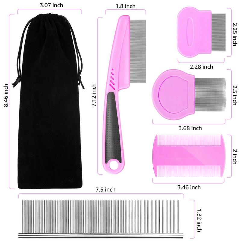 Flea Comb For Dogs Cat Comb Lice Comb Metal Tear Stain Dog Combs Pet Comb Grooming Set 5 Pieces By BENSEAO Teeth Durable Remove Float Hair Combing tangled hair Dandruff Add Storage Pouch (pink) Pink - BeesActive Australia