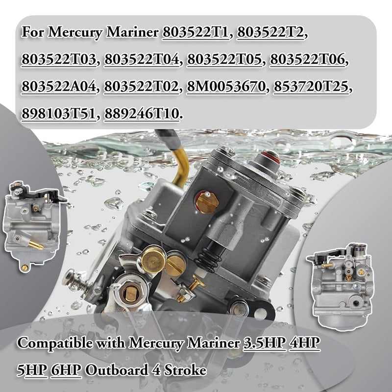 3R1032001 Boat Motor Carburetor Compatible with Mercury Mariner 3.5HP 4HP 5HP 6HP Outboard Nissan Tohatsu MF3.5 MFS4 MFS5 NFS4 4 Stroke Replace 3R1-03200-1 803522T1