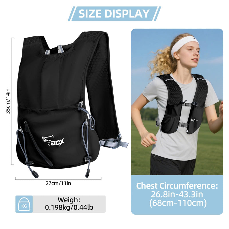 Hydration Backpack for Women Men, Lightweight Running Vest with 1.5L Water Bladder, Breathable Water Backpack for Hiking Running Cycling Climbing-White/Black Black