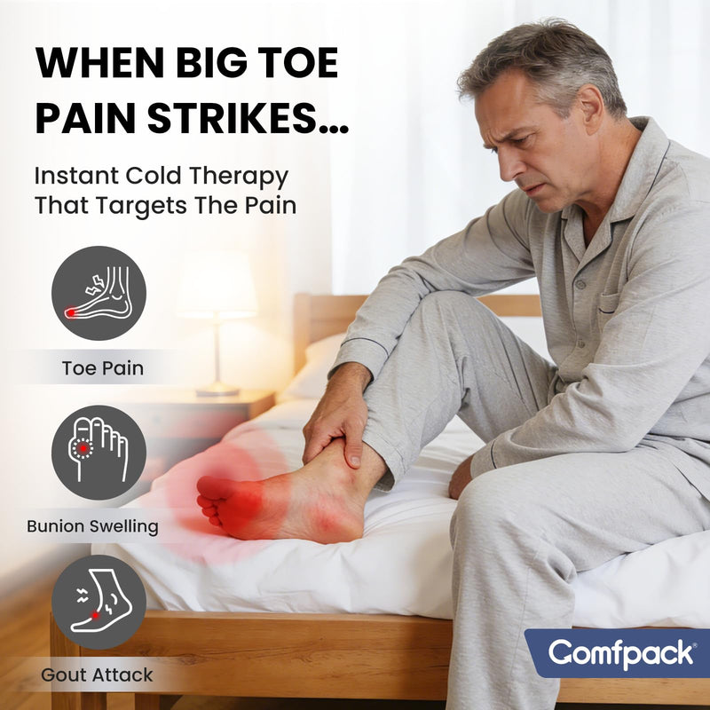 Comfpack Foot Toe Ice Packs Wrap for Bunion, Plantar Fasciitis, Hallux Valgus, Gout, Swelling & Injuries, Big Toe Brace for Arthritis, Hot Cold Compress Therapy Gel Ice Pack for Feet Recovery, 2 Packs - BeesActive Australia
