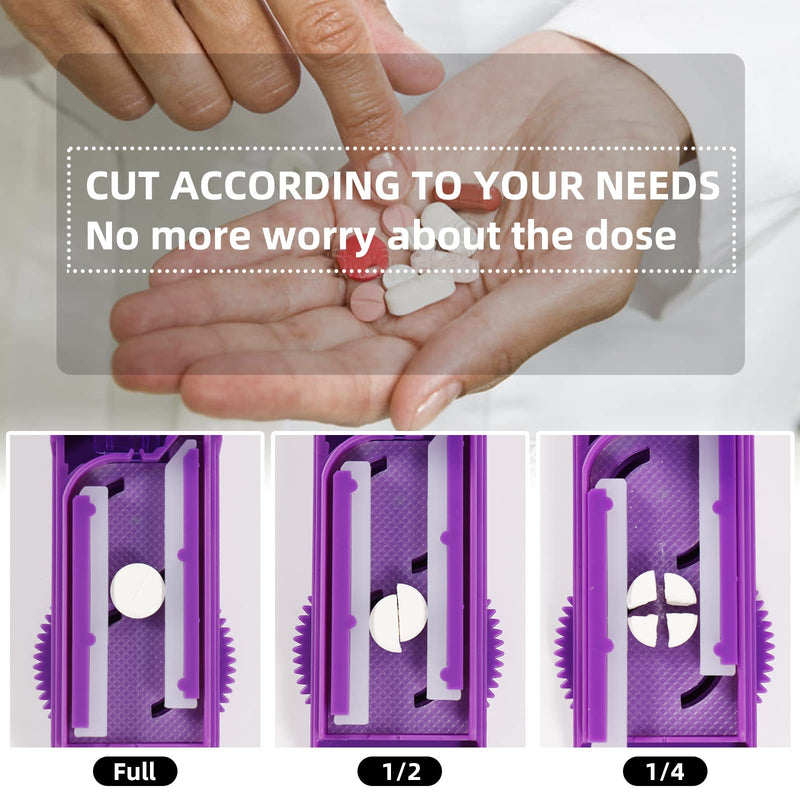Multiple Pill Splitter,Stainless Steel Cutting Blade Guard(Purple) Purple