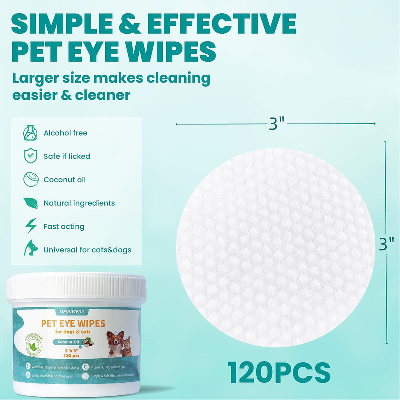 Eyes Wipes for Dogs & Cats 120 Counts, Grooming Kit Care for Dogs and Cats, Prevent Tear Stains, Eye Debris, Discharge, Mucus Secretions,Coconut Scent Coconut 3" Wide 120pcs - BeesActive Australia