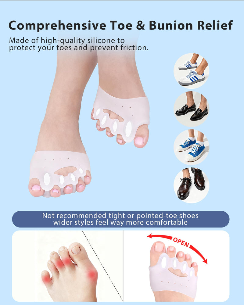 Adjustable Silicone Toe Separators, Spacers Bunion Corrector for Women Men, Toe Straightener, Breathable Soft and Comfortable Silicone Foot Cushions (4 Pairs) Adjustable