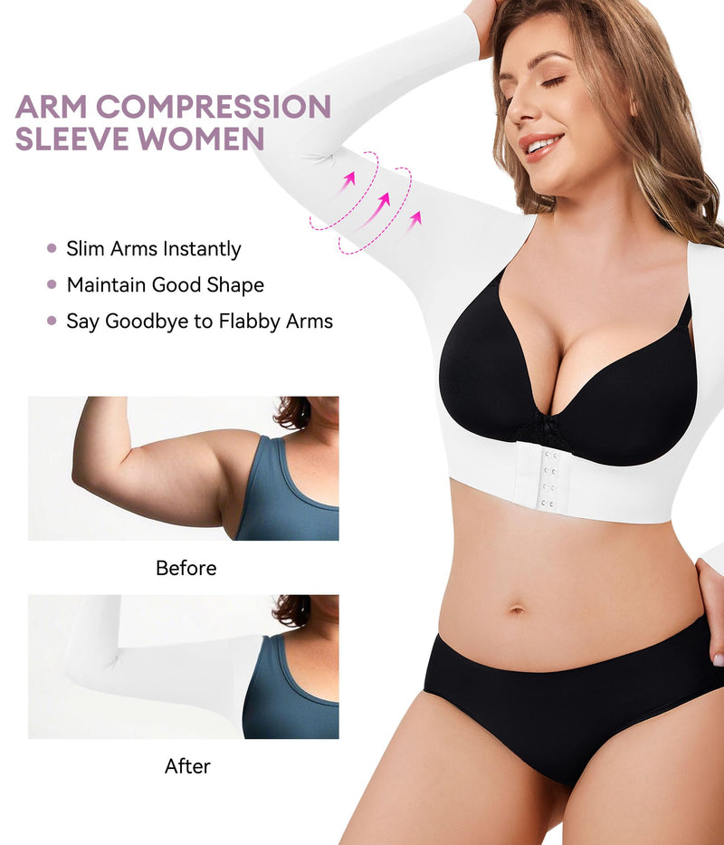 YERKOAD Arm Shapers for Women Flabby Arms Post Surgery Compression Sleeves Arm Faja Front Closure Shapewear Tops 3X-Large White