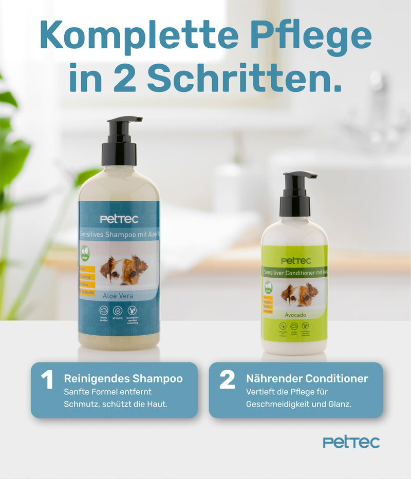 PetTec® - Dog shampoo sensitive with aloe vera 500ml pump bottle - pH neutral (7) & moisturizing shampoo for all dog breeds - Grooming dog paraben, silicone & fragrance free - Dog shampoo vegan - BeesActive Australia