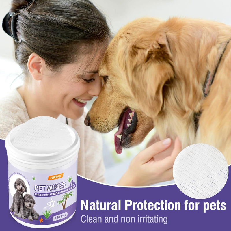 Dog Eye Wipes, 130 Count Universal Cat and Dog Tear Stain Remover Wipes, Hypoallergenic Natural Grooming Wipes for Pets Eyes Ears Nose - BeesActive Australia
