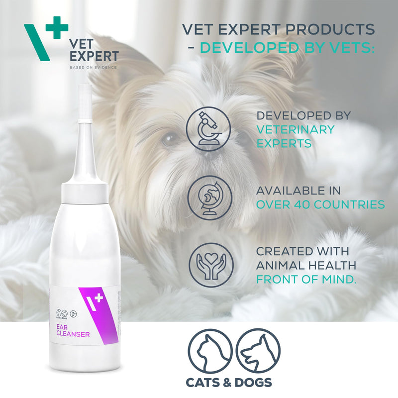 Vet Expert Ear Cleaner for Dogs and Cats – Ear Drops to Stop Ear Wax Build up, Ear Discomfort, Smelly Ear Odours and Ear scratching 75ml