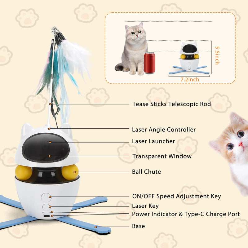 Nobleza 3-in-1 Cat Laser Toy with Feather Trackball, Rechargeable Pet Interactive Pointer Red Light Game, 3 Modes Random Trajectory Motion Activated Boredom Buster for Cat Self Play Home Indoor - BeesActive Australia