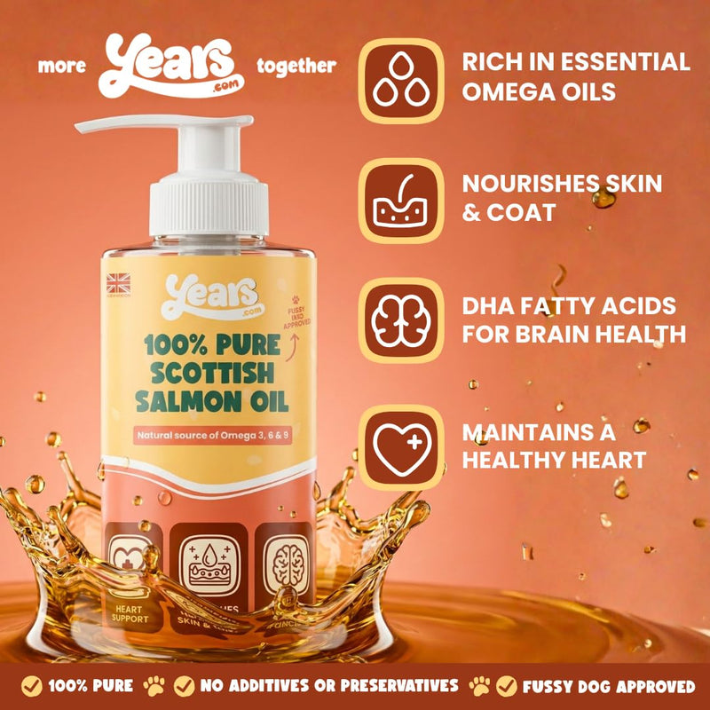 YEARS Salmon Oil for Dogs | Soothes Itchy Skin, Supports Stiff Joints & Promotes a Glossy Coat | Pure Scottish Fish Oil | Omega 3 6 9 | Natural Dog Supplement UK | 250ml 1 x Salmon Oil (250ml)