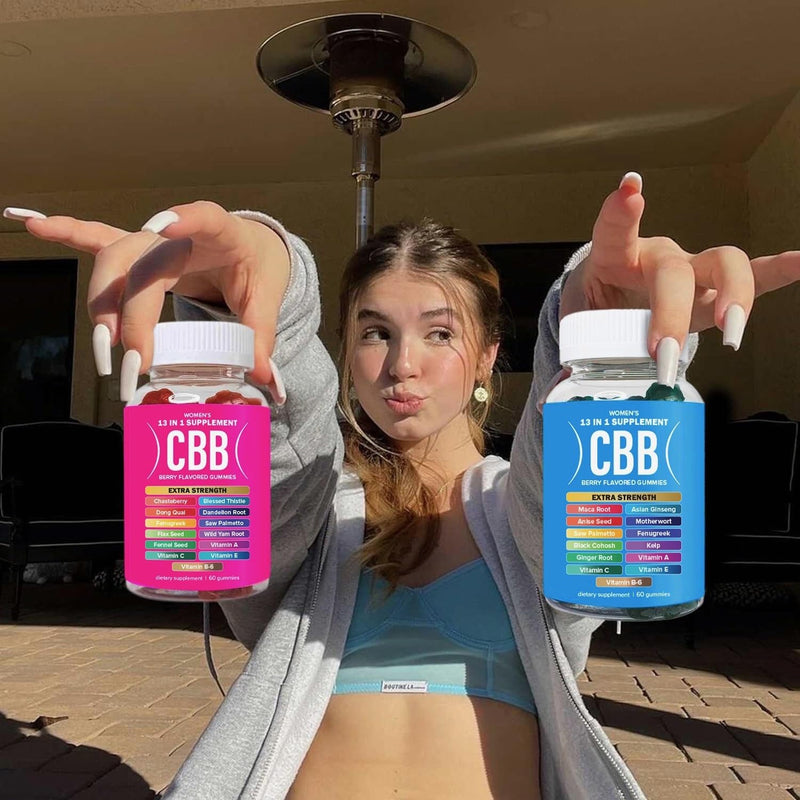 Curvy Body Bears CBB Women’s Multivitamin Gummies Top & Peach Support Combo Pack | Herbal & Vitamin Gummy Supplement | Berry Flavor | 2-Pack (120 Gummies) Pink/Blue