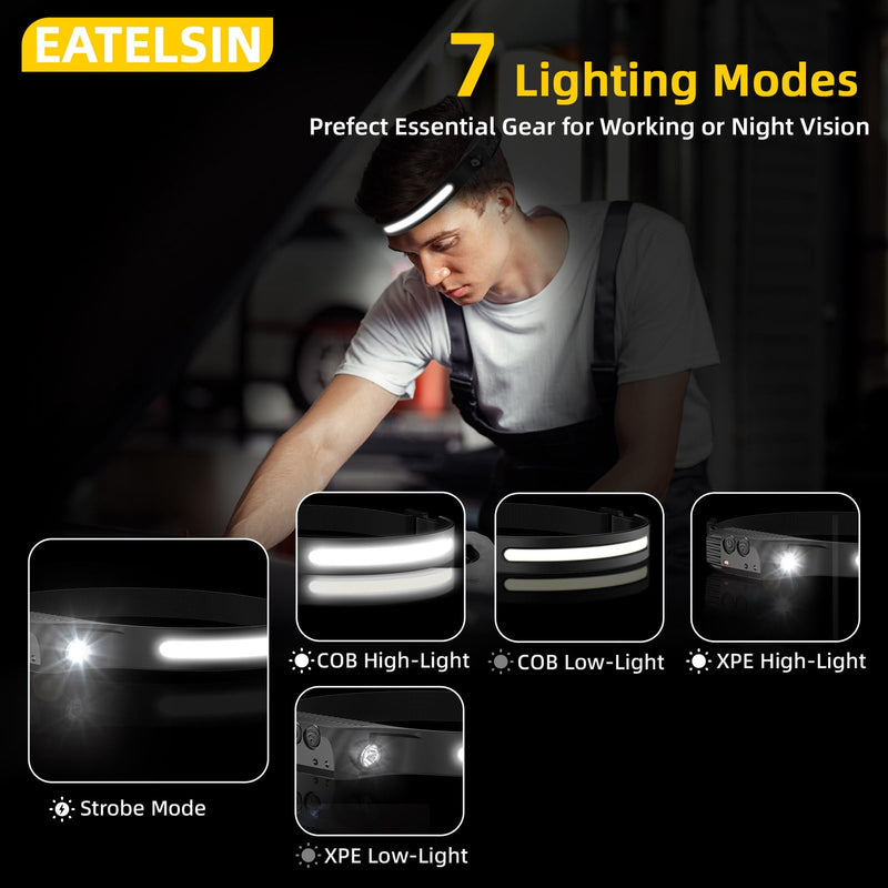 Rechargeable Headlamp 4PCS, Motion Sensor 230° Head Lamp, Hard Hat Light for Adults, Headlight for Forehead, LED Headband Flashlight for Work, Running, Camping Essentials Gear Black 4Pack