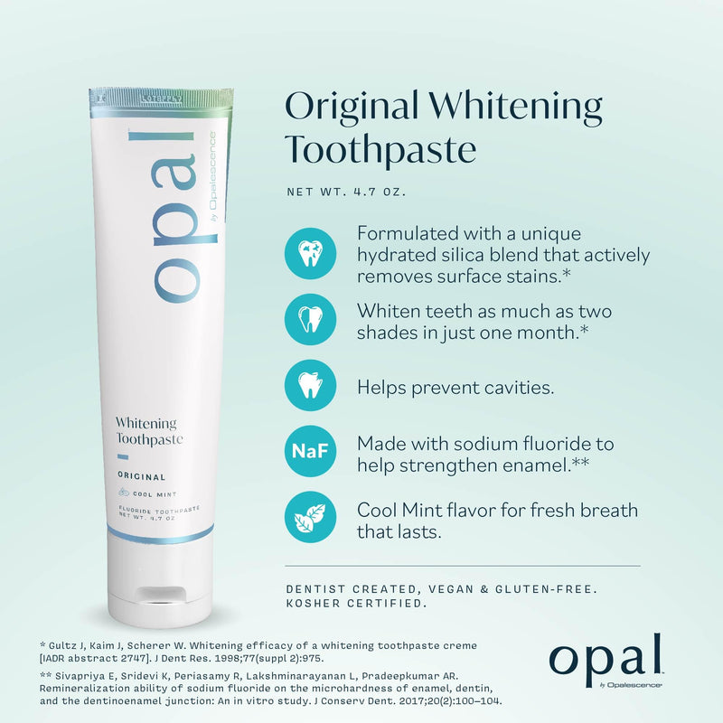 Opalescence Opal Teeth Whitening Toothpaste (Pack of 3) - Cool Mint Original Formula - Oral Care, Gluten-Free - 4.7 Ounce Made by Ultradent -TP-5760-3 New Opalescence 4.7 Ounce (Pack of 3)