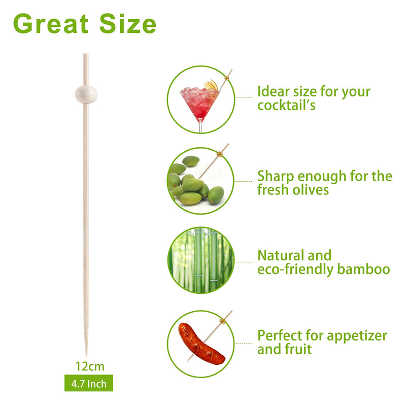 200 Pcs Cocktail Picks, 4.7 Inch Toothpicks for Appetizers, Bamboo Cocktail Sticks Skewers for Drinks, Desserts, Charcuterie, Wedding Party Fancy Toothpicks, Natural Pearl Mini Food Picks Decorative 200 Pcs Natural - BeesActive Australia