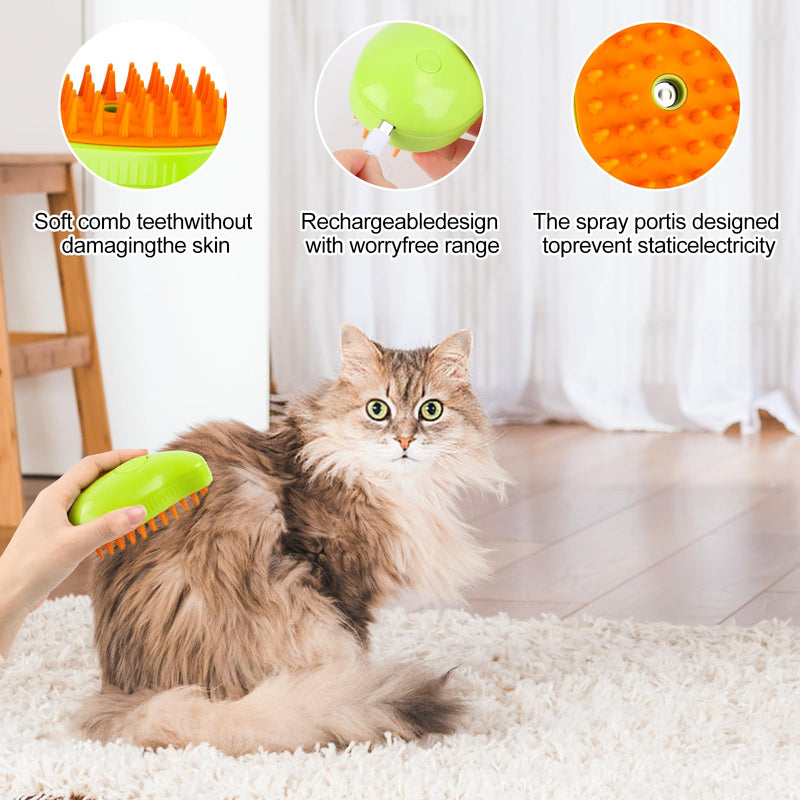 Byffoer Cat Steamy Brush, Steam Cat Brush Cat Brush with Steam, 3-in-1 Steam Brush for Cats Steam Brush for Cats Steamy BrushKatze Steamy Cat Hair Brush for Long Hair and Short Hair (Green) Green - BeesActive Australia