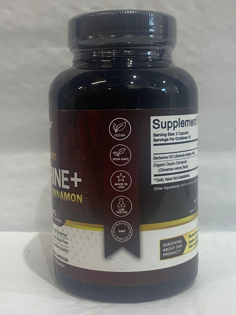 NutriFlair Premium Berberine HCL 1200mg, 120 Capsules - Plus Pure True Ceylon Cinnamon, Berberine HCI Root Supplements Pills - Immune System - yields an Optimal 8% HCl