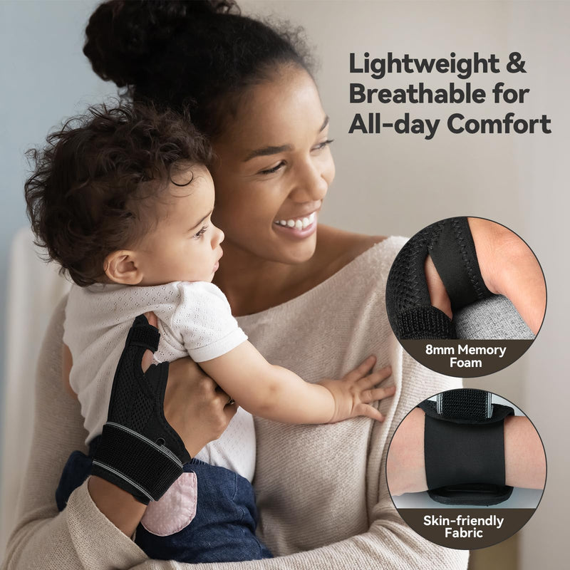 AGPTEK Trigger Thumb Splint for Women Men Right & Left Hand, Thumb Spica Support Brace Breathable with Metal Splint, Thumb Stabilizer for Arthritis, Tendonitis, Sprains, Carpal Tunnel Pain Relief, L Black Large