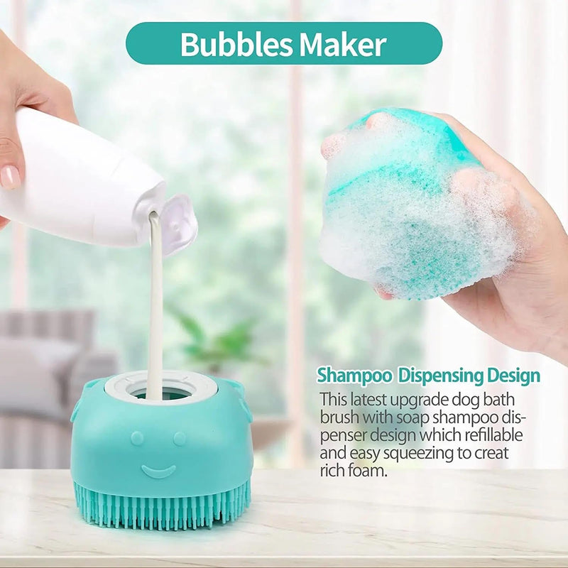 2Pack Dog Bath Brush - Dog Shampoo Brush Scrubber - Dog Bath Brush With Soap Dispenser - Dog Scrubber for Bath - Short Long Haired Dogs and Cats Washing - Pet Bath Massage Brush - Soft Silicone Blue and Green - BeesActive Australia