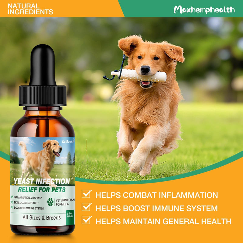 Yeast Infection Treatment for Dogs, Natural Dog Yeast Infection Treatment, Ear & Skin Itch Relief, Reduces Inflammation & Irritation, Herbal Dog Supplement Drops with Probiotics & Multivitamins, 2 FL 1 PACK