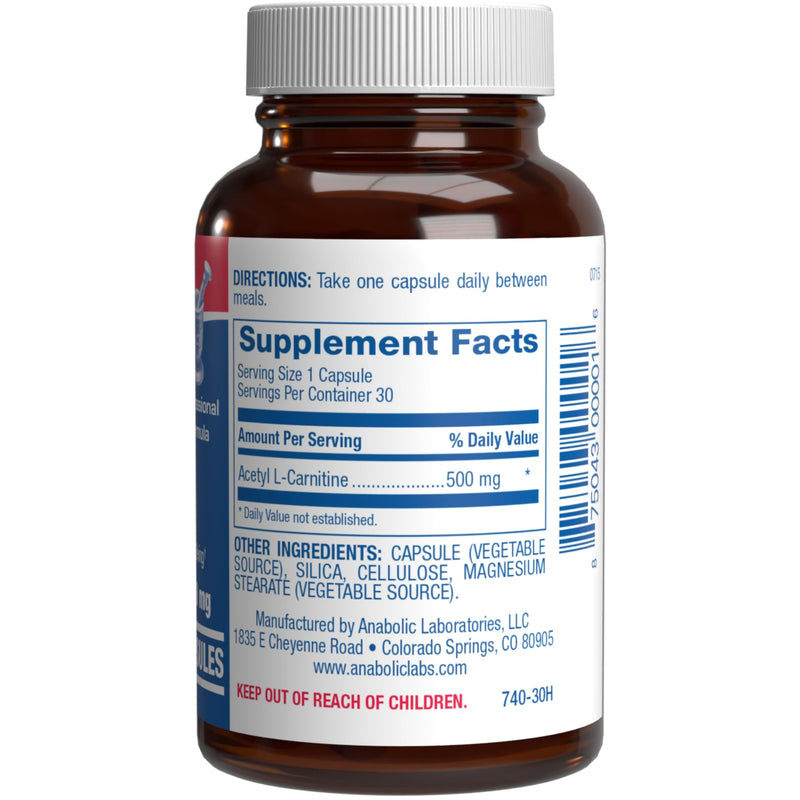 Acetyl L-Carnitine 500mg - High Potency L Carnitine Supplement for Nerve Brain Memory Energy and Focus Support - Vegetarian Non-GMO & Made in the USA in cGMP Facilities - 30 Servings