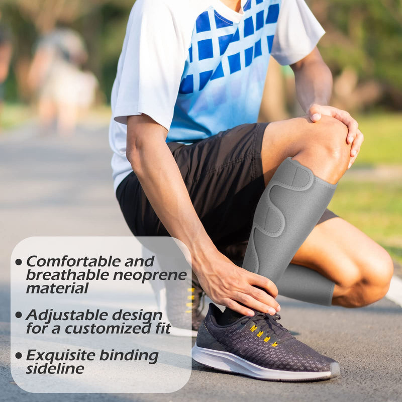 Chivao 2 Pairs Calf Brace Adjustable Shin Splint Support Lower Leg Compression Wrap Calf Sleeves for Men Women Pain Relief, Increases Circulation Reduces, Muscle Swelling(Gray, Black) Gray, Black