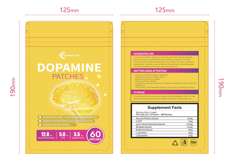 Dopamine Patches for Women Men, Upgraded Formulas with Mucuna Pruriens, 5-HTP, Lion's Mane Mushroom, Rhodiola,Support Dopamine & Serotonin Balance,Mental Health,60 Vegan Patches