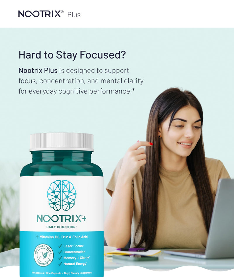 Nootrix Brain Plus Nootropic Supplement | 30 Day Supply | Supports Memory, Mental Focus, Cognitive Health & Energy | Promotes Healthy Mood & Brain Function | Vitamin B1, Vitamin B6 & Vitamin B12 30 Count (Pack of 2)