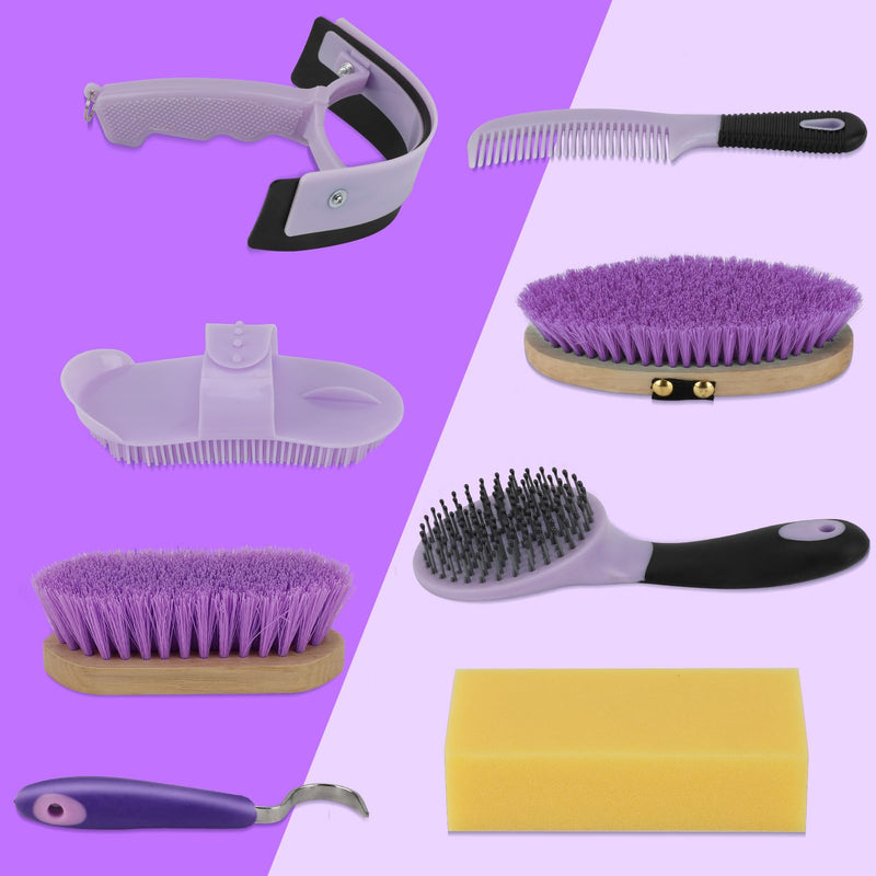 9 Pieces Horse Grooming Kits, Horse Brush Set with Tote Bag, Horse Bathing Supplies Sweat Scraper Bathing Sponge, Hoof Pick, Curry Comb for Horse Riders Beginners(Purple) Purple - BeesActive Australia