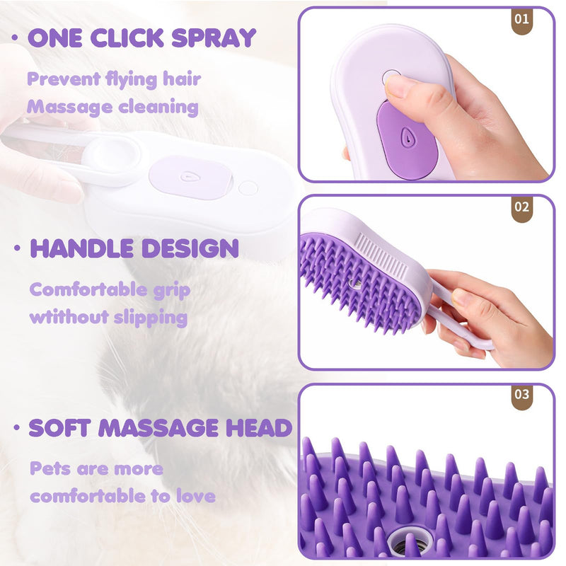 DONGTATA 3-in-1 Cat Steam Brush Cat Steamer Cat Brush Cat Spray Massage Comb Cat Massage Brush Eliminate Flying Hair for Cats and Dogs Pet Brush - BeesActive Australia