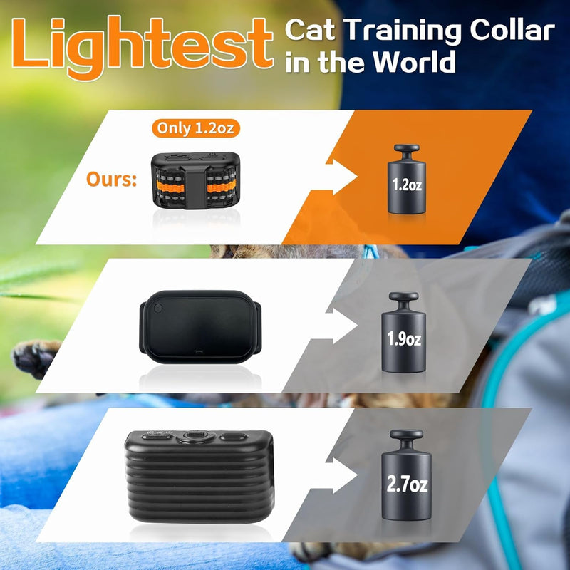 Tiniest Cat Shock Collar, Lightest Cat Training Collar with Remote for Small Cats 5-15lbs & Medium Large Cats/Puppies, Waterproof, Rechargeable, 1300ft Range (Orange) Orange - BeesActive Australia
