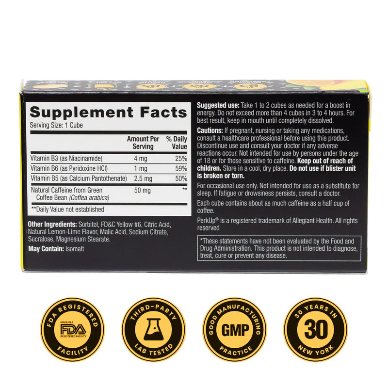 HealthA2Z® PerkUp® Energy Booster, Natural Caffeine 50mg, B Vitamins, Melt-in-Mouth Cubes, Sugar Free, Zero Calorie, Energy, Focus & Productivity
