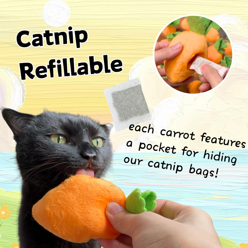 Carrot Catnip Cat Toys, Interactive Feather Cat Toys for Indoor Cats, Cat Puzzle Toys for Boredom and Mental Stimulation, 12 Squeaky Carrots with Treat Pockets and 12 Catnip Tea Bags Carrot Puzzle + Catnip - BeesActive Australia