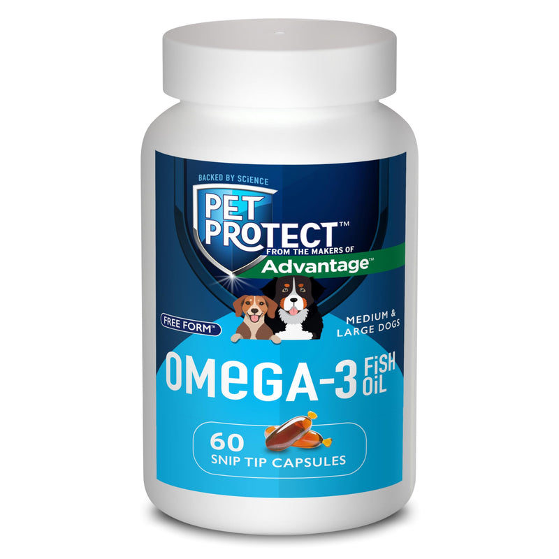 Pet Protect M/L Dog Omega-3 Supplement, Proprietary Free Form Blend, Supports a Normal Inflammatory Response, Snip-Tip Capsules (60 Count) 60 Capsules