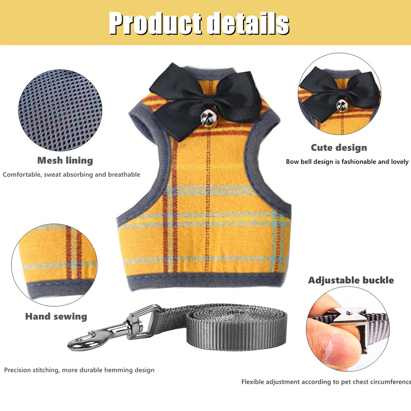Cat Harness, Dog Harness and Leash Set, Bunny Rabbit Ferret Harness with Adjustable Buckle Comfort for Pet Kitten Small Animals Harnesses XS Yellow - BeesActive Australia