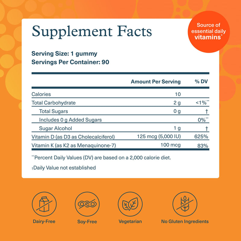 Youtheory K2D3, 90 Vegetarian Capsules, 90-Day Supply | Vitamin D3 and K2 Supplement, Plant-Based Ingredients, Gluten, Dairy, and Soy-Free, Supports Bone, Heart, and Immune Health* 1 Count (Pack of 90)