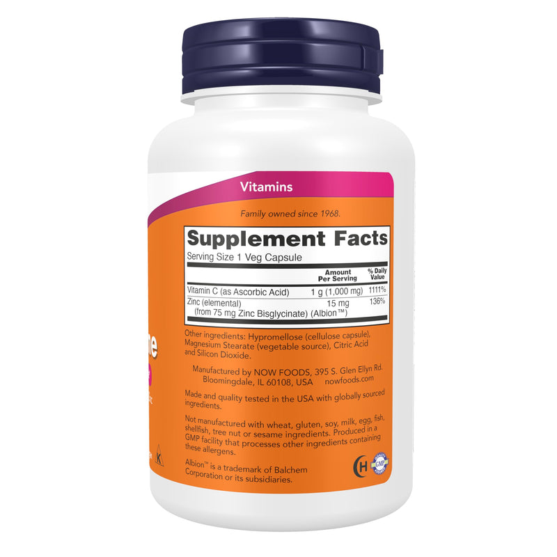 NOW Foods Supplements, C-1000 & Zinc Immune, Seasonal Support Formula*, Antioxidant Protection*, 90 Veg Capsules 90 Count (Pack of 1)