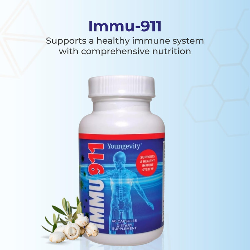 Youngevity Immu-911 Immune Support with Colostrum & Mushrooms, 60 Caps | Colostrum, vitamin C, zinc, echinacea, astragalus, pau d'arco bark, six-mushroom blend, advanced immune support, 60 caps