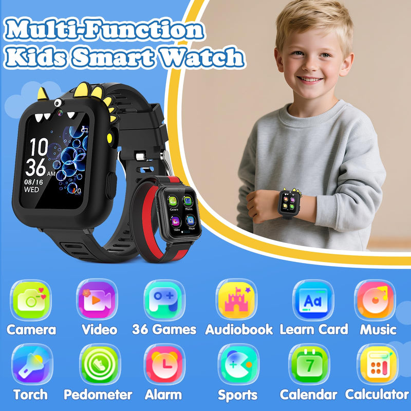 Kids Smart Watch Boys Gift Age 3-12 with 39 Games Alarm Clock Camera Video Music Player Pedometer Flashlight 12/24 hr HD Touch Screen Kids Watch Christmas Birthday Toys for Boys Ages 4 5 6 7 8 9 10 Black - BeesActive Australia