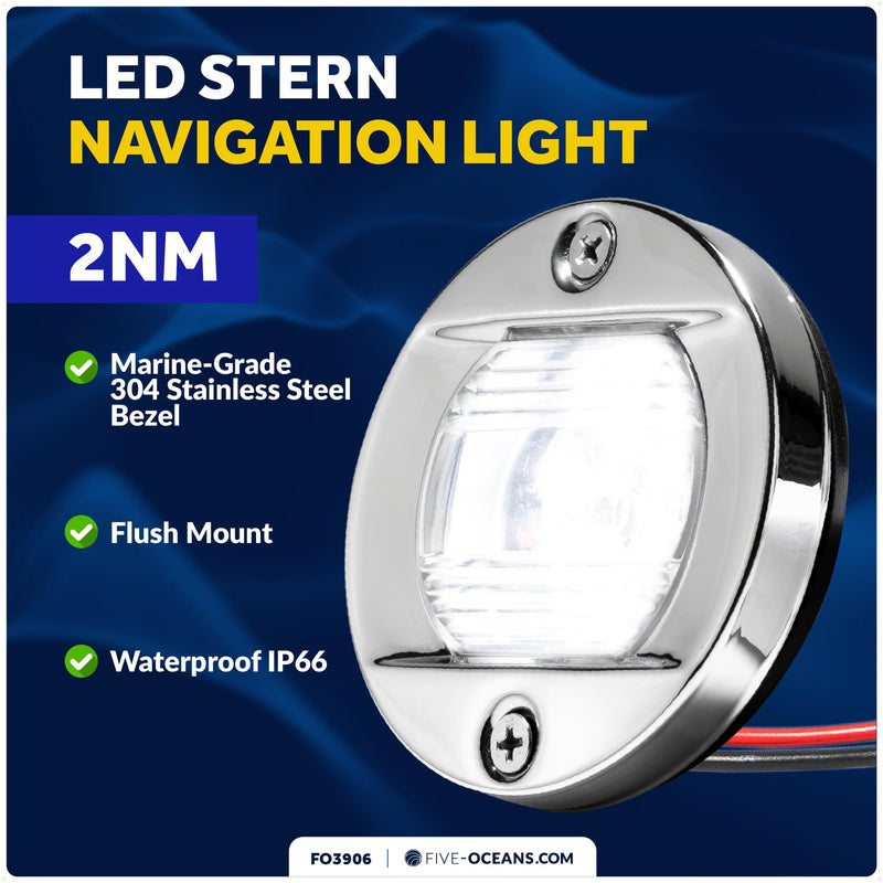 Five Oceans Boat Stern Light - LED Marine Rear Light, 3-Inch Flush Transom Mount, 12V for Pontoon, Fishing & Bass Boats - FO3906 1 Pack - BeesActive Australia