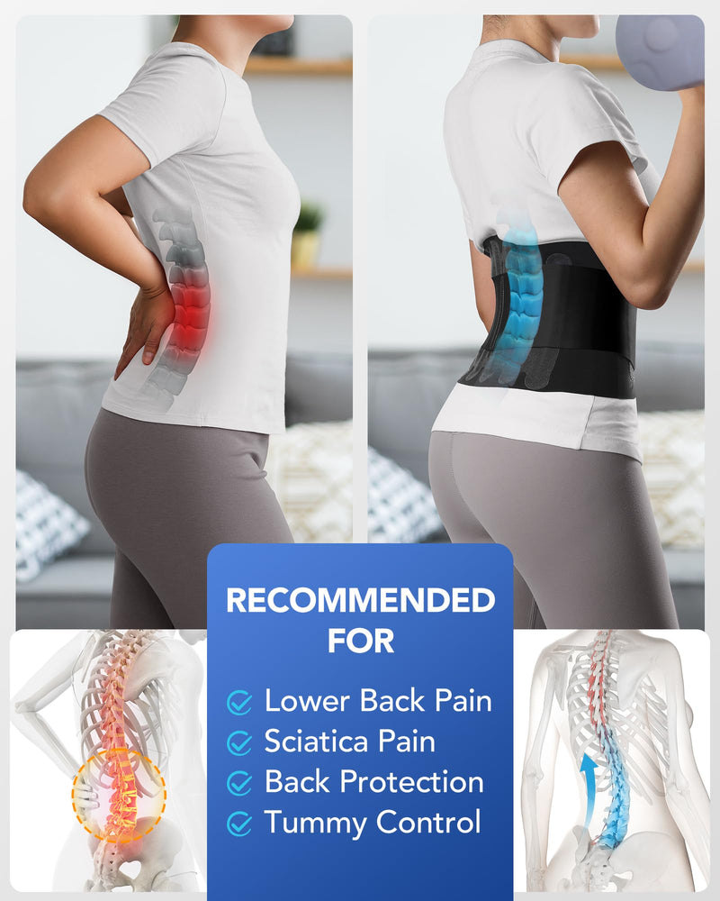 0.5mm Ultra Thin Back Brace with 3D Lumbar Pad, Seamless Yoga Fabric, Lightweight Back Brace for Women Men, Lower Back Pain, Sciatica, Posture, Back Support for Wearing Under Clothes, FSA Eligible L Black - BeesActive Australia